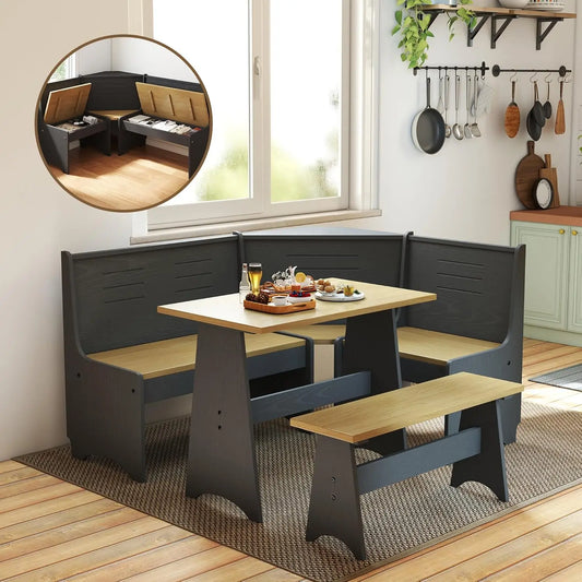 L-Shaped Breakfast Nook Set With Hidden Storage Bench