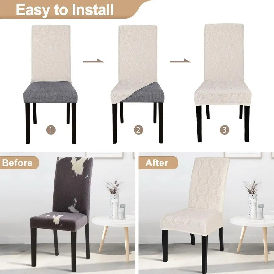 Waterproof Dining Chair Covers Set Stretch Jacquard Parsons Slipcovers