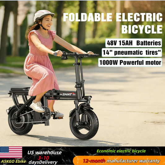 Folding Electric Bicycle 48V 1000W LCD Display 30 Mile Range