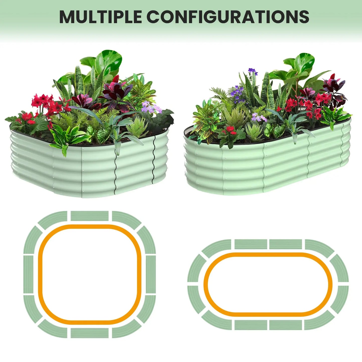 HiMISS Oval Galvanized Steel Raised Garden Bed Two Pack
