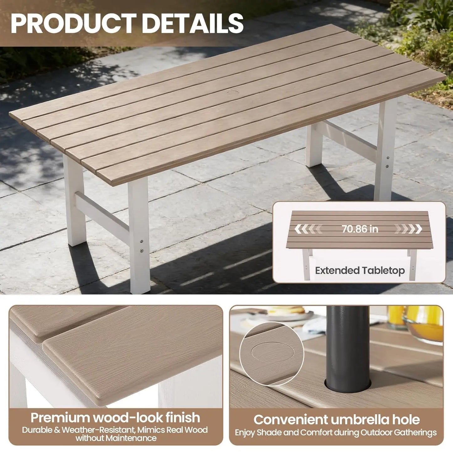 Outdoor Wooden Dining Set For Patio With Umbrella Option