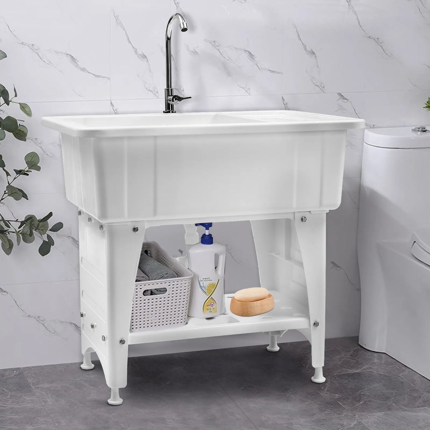 Bymaocar Utility Sink Freestanding Laundry Tub With Faucet