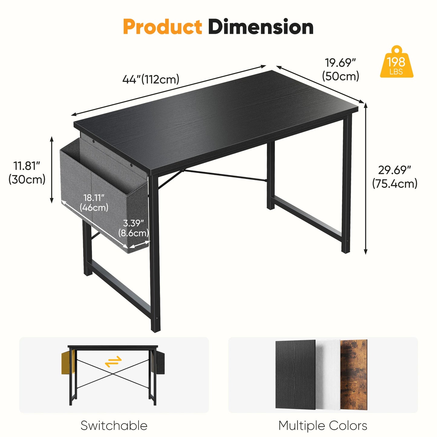 JHK Adjustable Computer Desk With Wood Top And Metal Frame