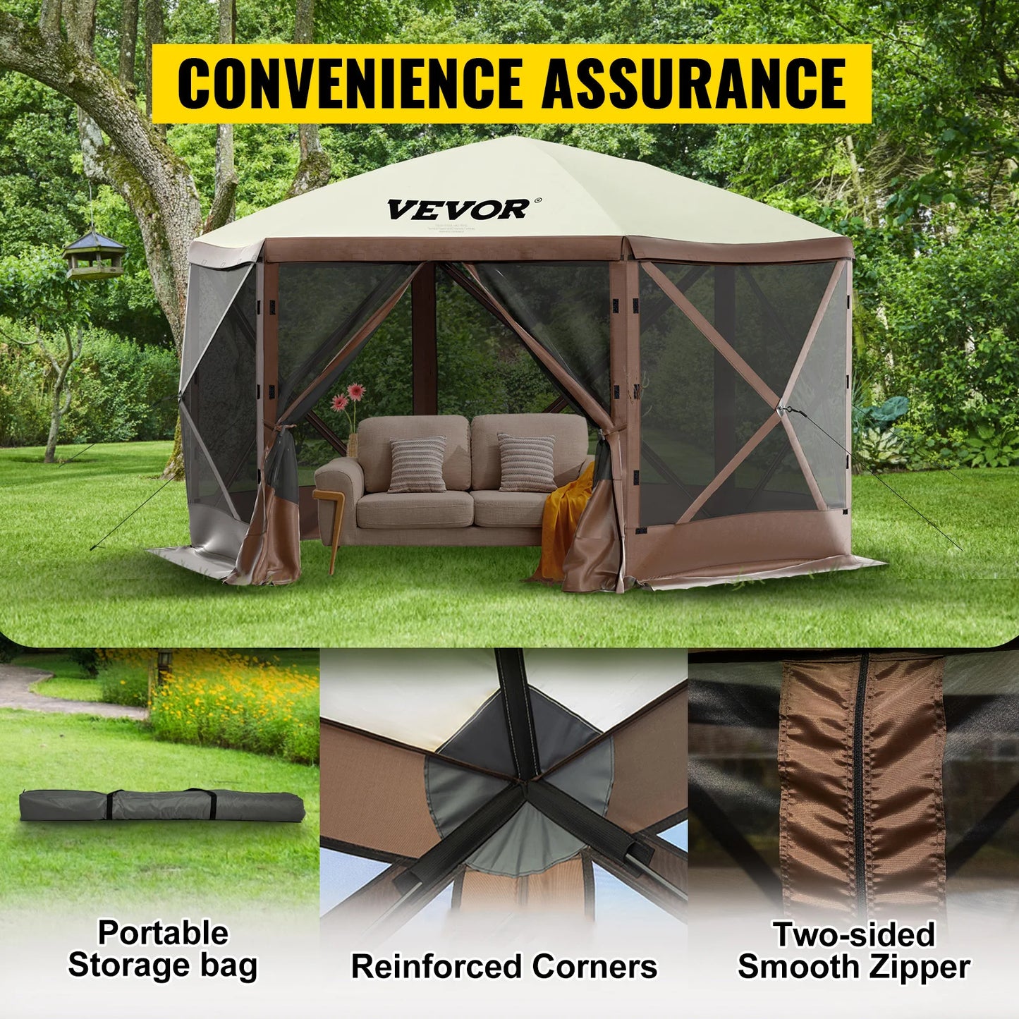 SucceBuy Pop-Up Camping Gazebo Canopy Shelter 6-Sided