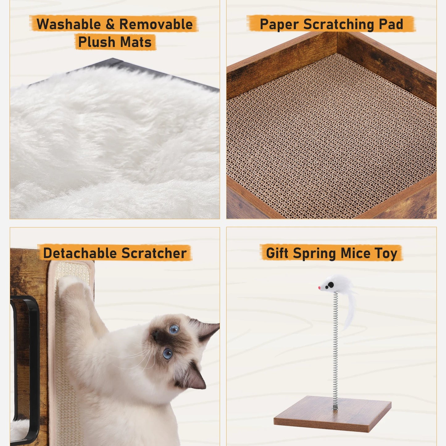 PAWZ Road Wood Cat Condo With Removable Soft Mats And Scratching Pad