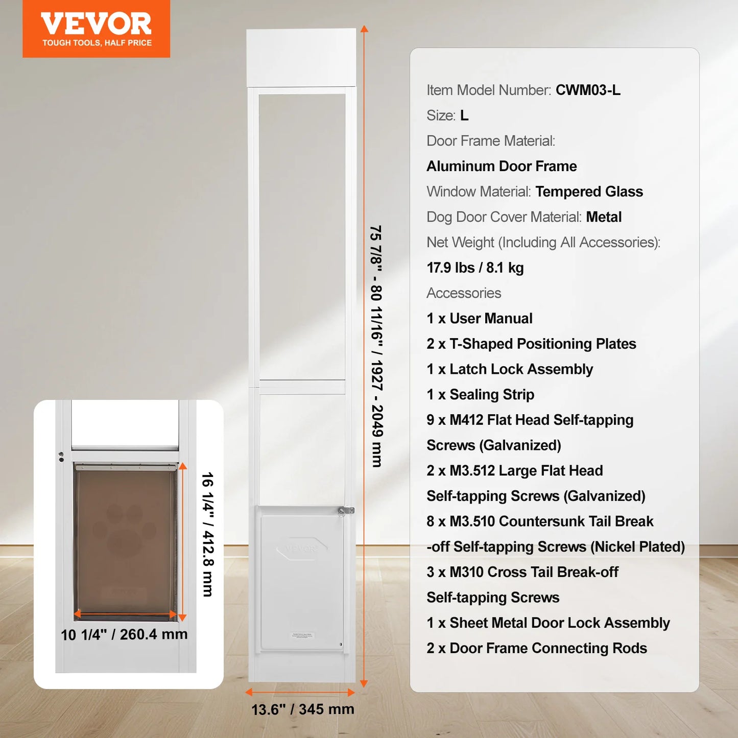 Dog Door for Sliding Glass Doors With Adjustable Height