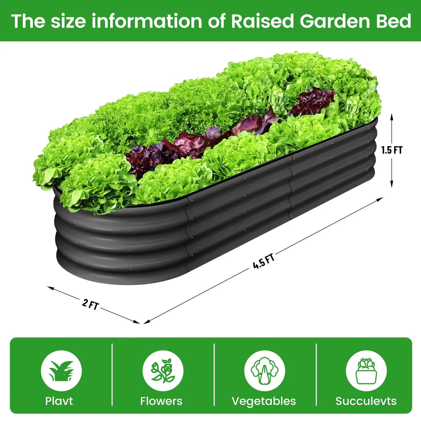 HiMISS Oval Galvanized Steel Raised Garden Bed Two Pack