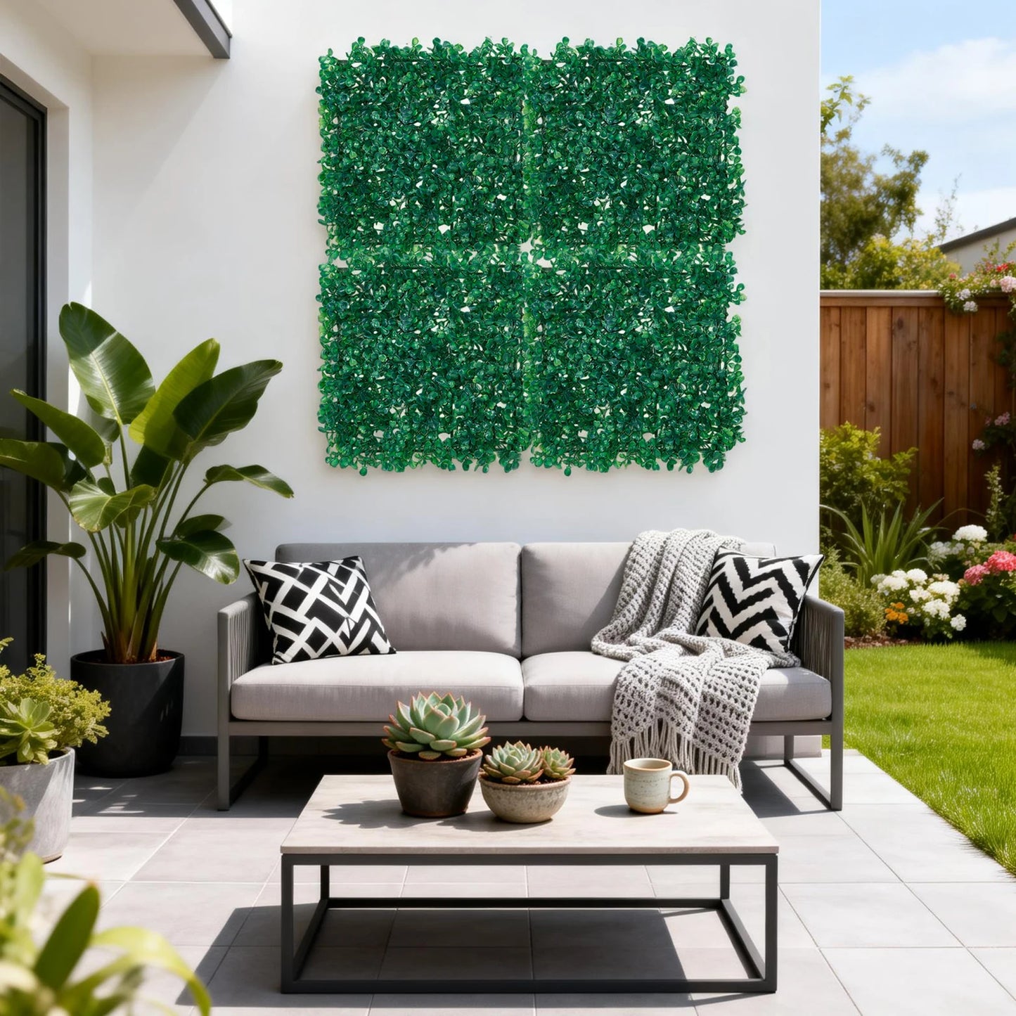 12/24 pcs Artificial Boxwood Hedge Wall Panels,25x25 cm/50x50 cm Artificial Grass Wall Backdrop,Greenery Screen Fence for Garden
