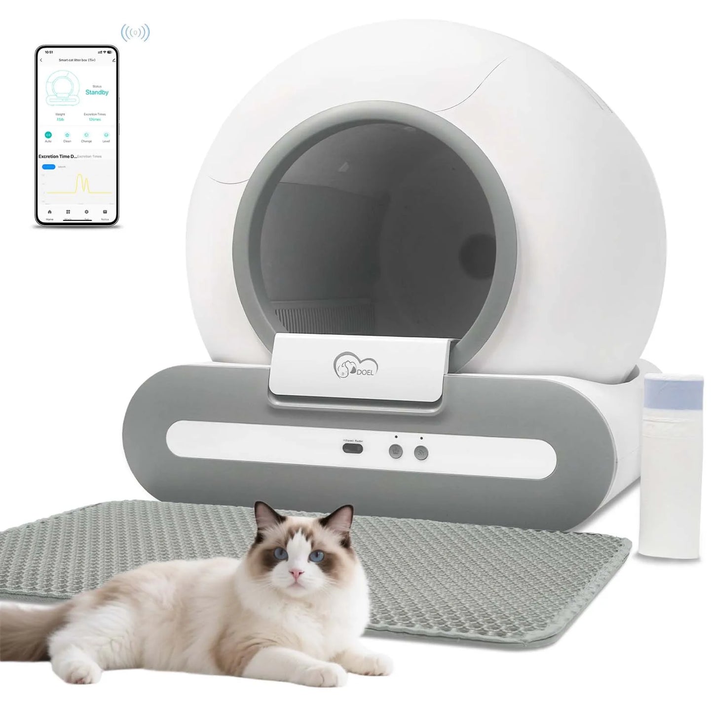 DOEL Self Cleaning Cat Litter Box With App Control