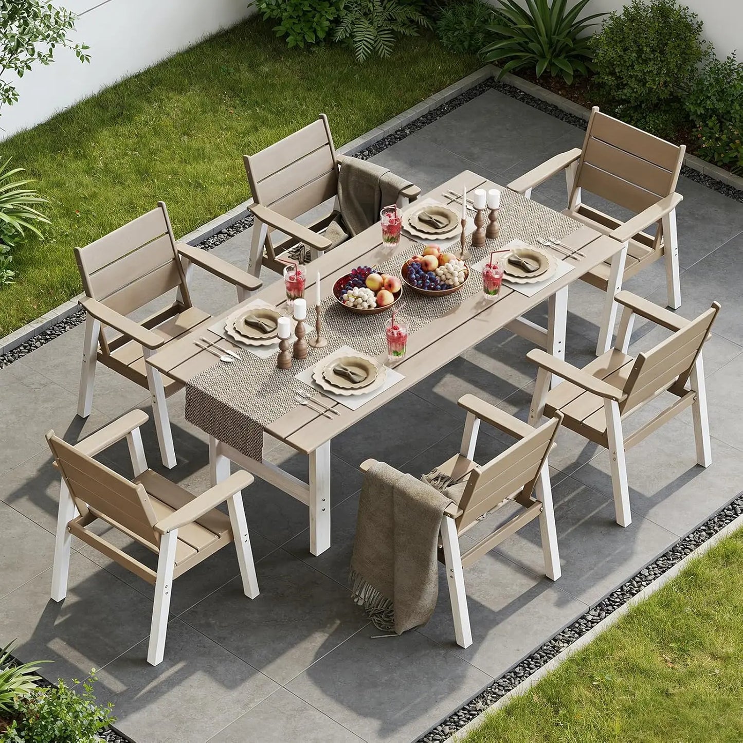 Outdoor Wooden Dining Set For Patio With Umbrella Option