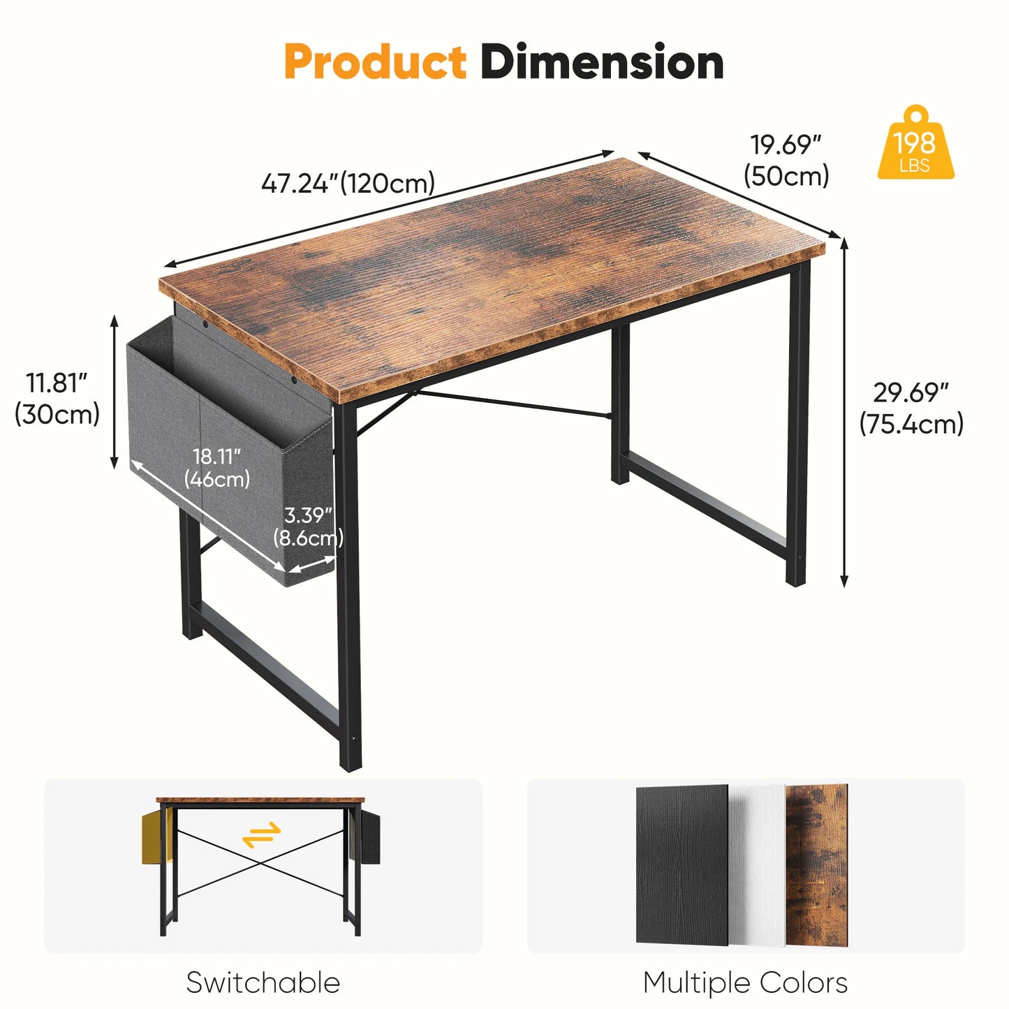 JHK Adjustable Computer Desk With Wood Top And Metal Frame