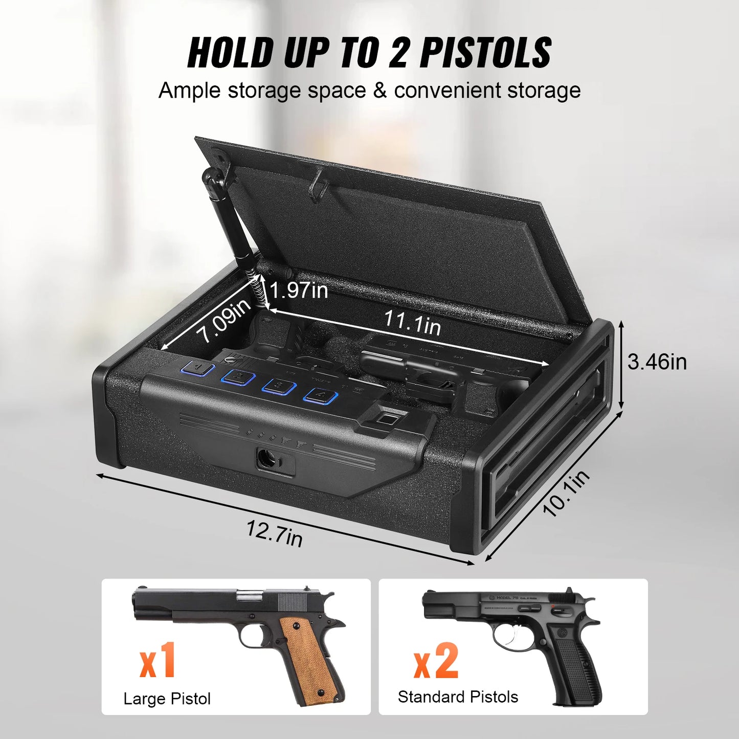 Pistol Safe With Biometric Access For Quick 3 Way Entry