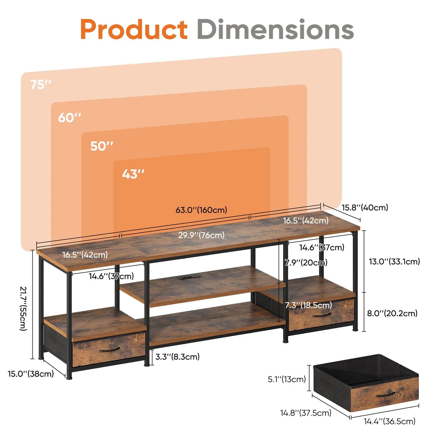 JHK Wooden TV Stand Entertainment Console With Adjustable Shelves