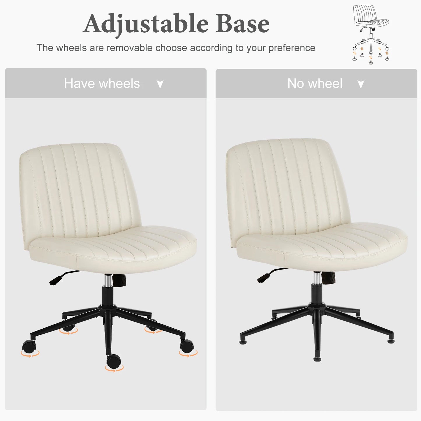 JHK Armless Office Chairs With Wheels PU Leather Swivel Adjustable