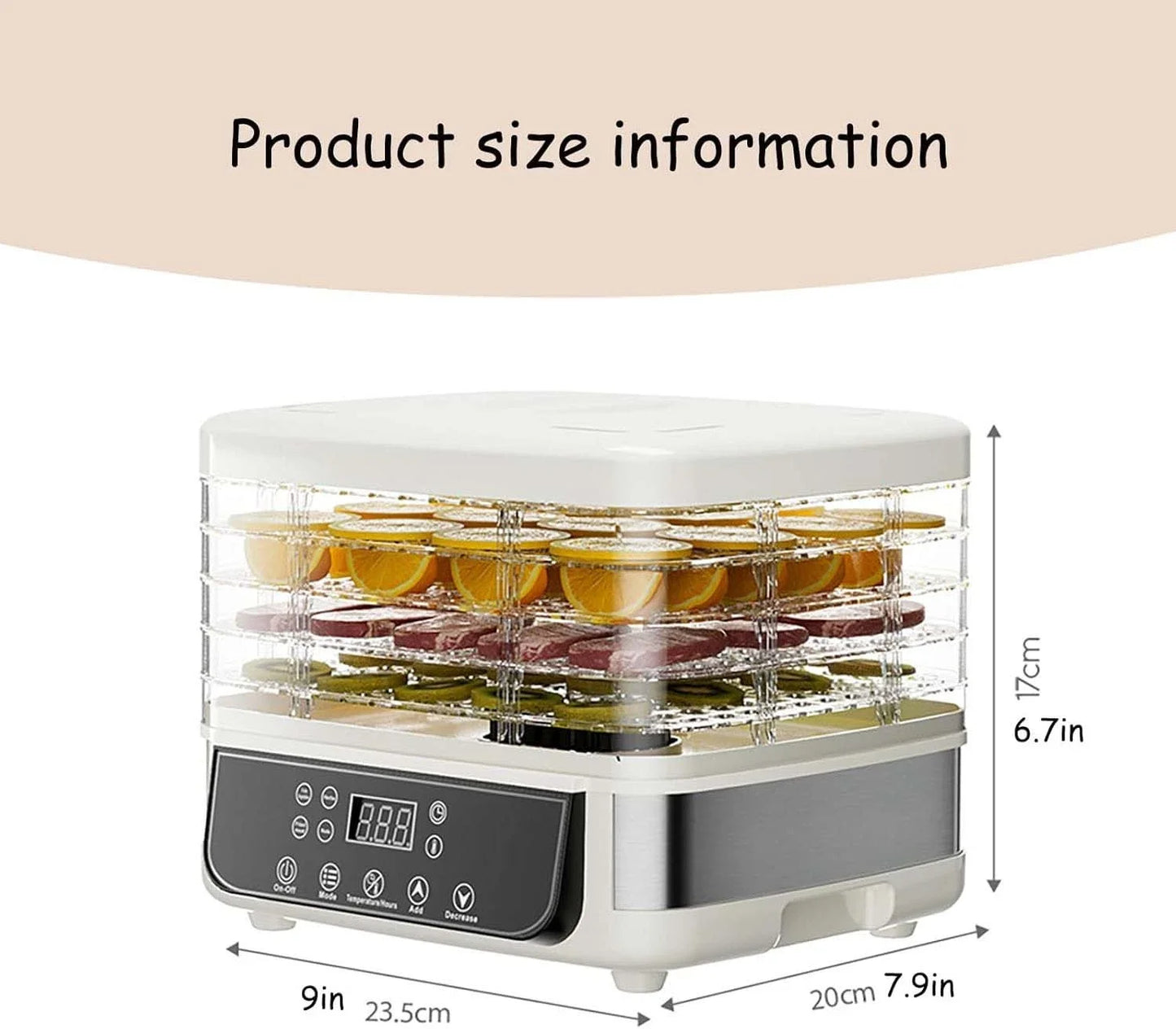 Five Layer Fruit Dryer With Adjustable Temperature And Touch Control