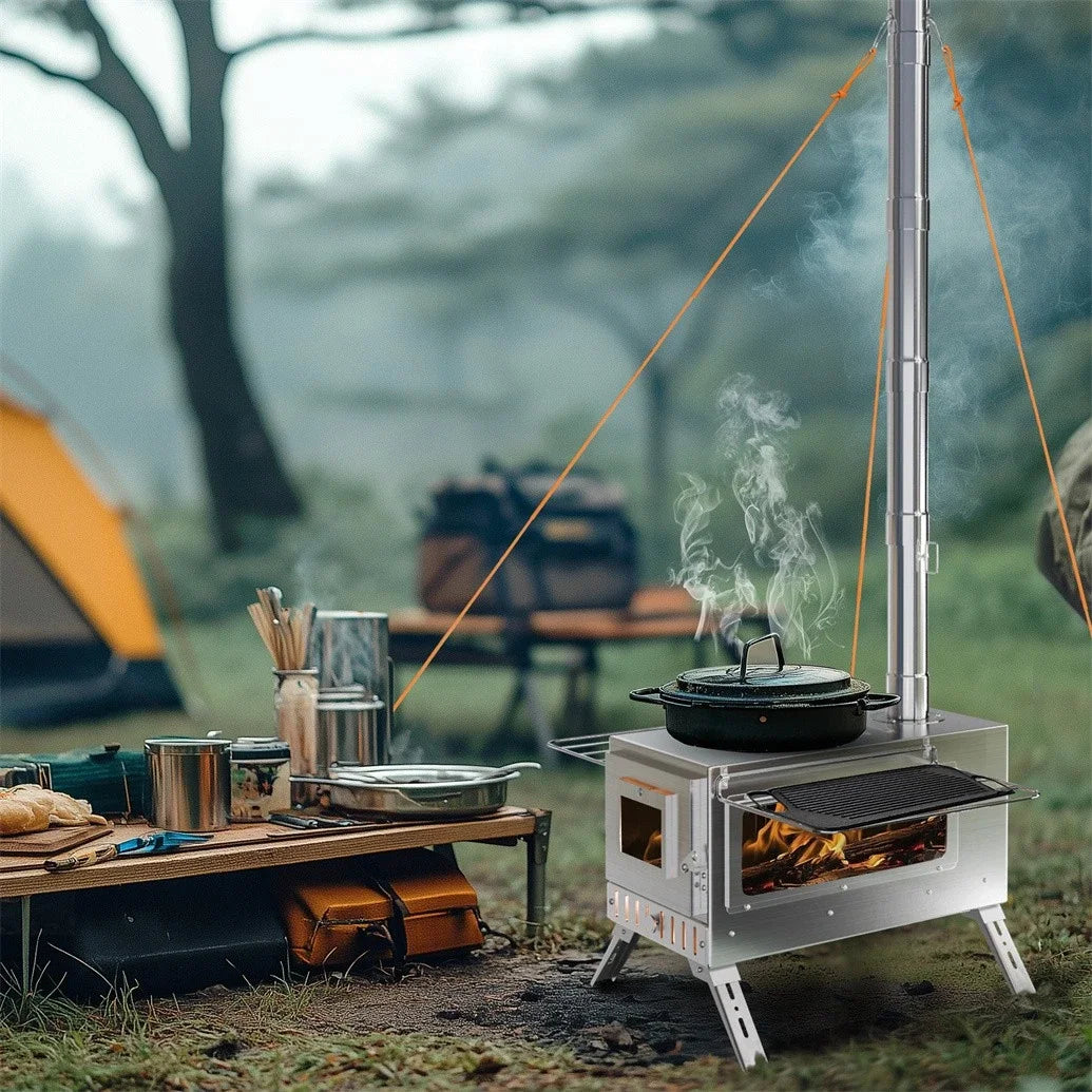 Wood Burning Portable Stove With 6 Stainless Chimney Pipes