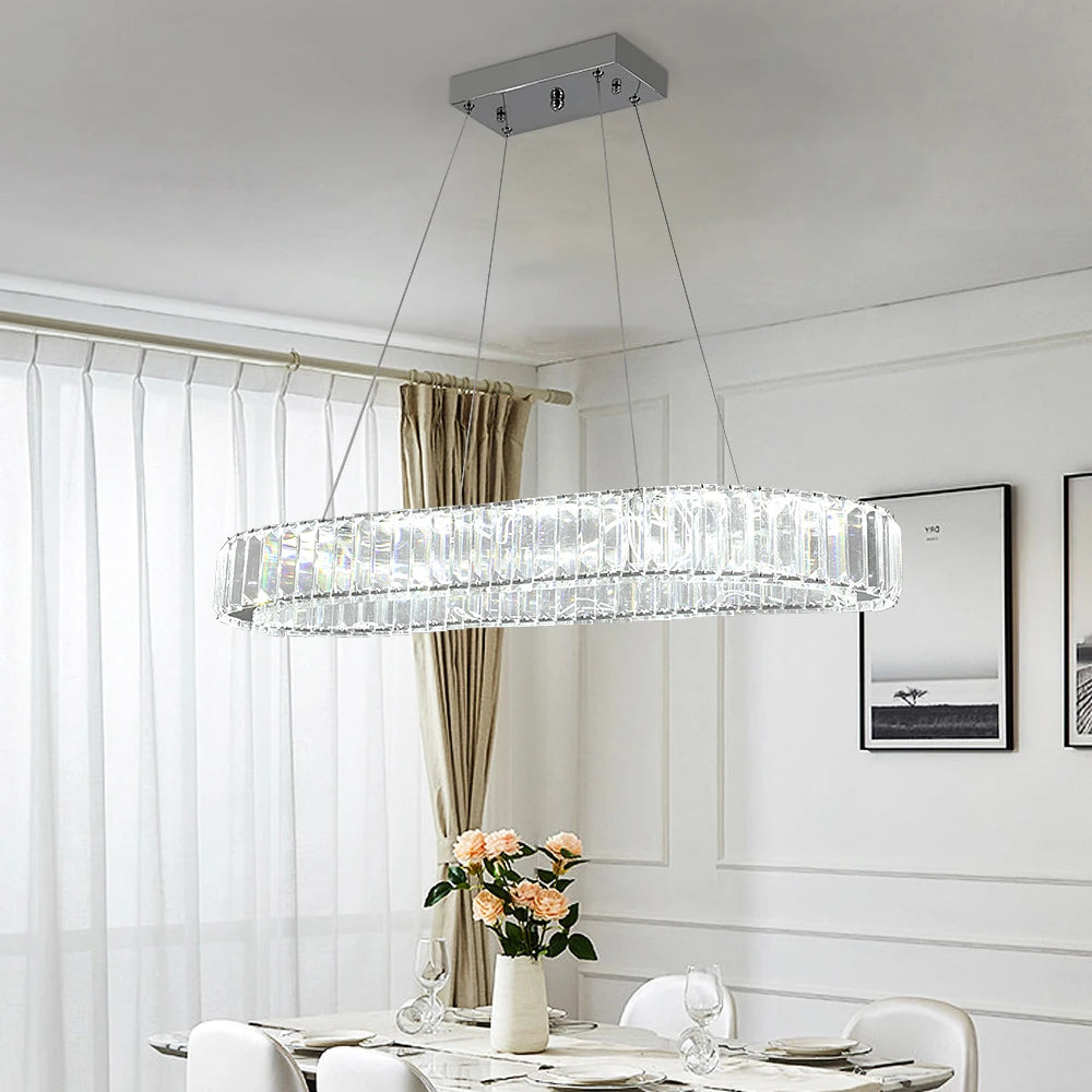 VETRULUS Modern Luxury Crystal Oval LED Pendant Chandelier