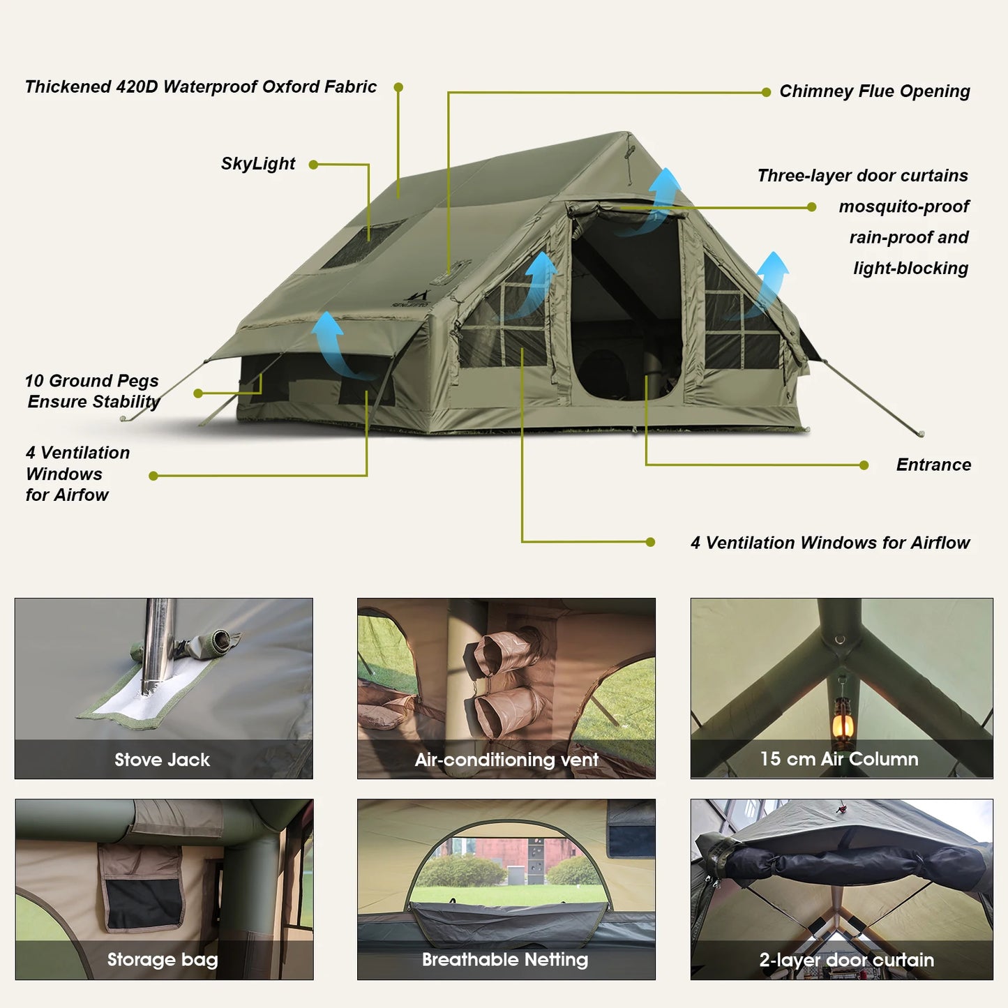 SENLEETO Waterproof Windproof Inflatable Camping Tent