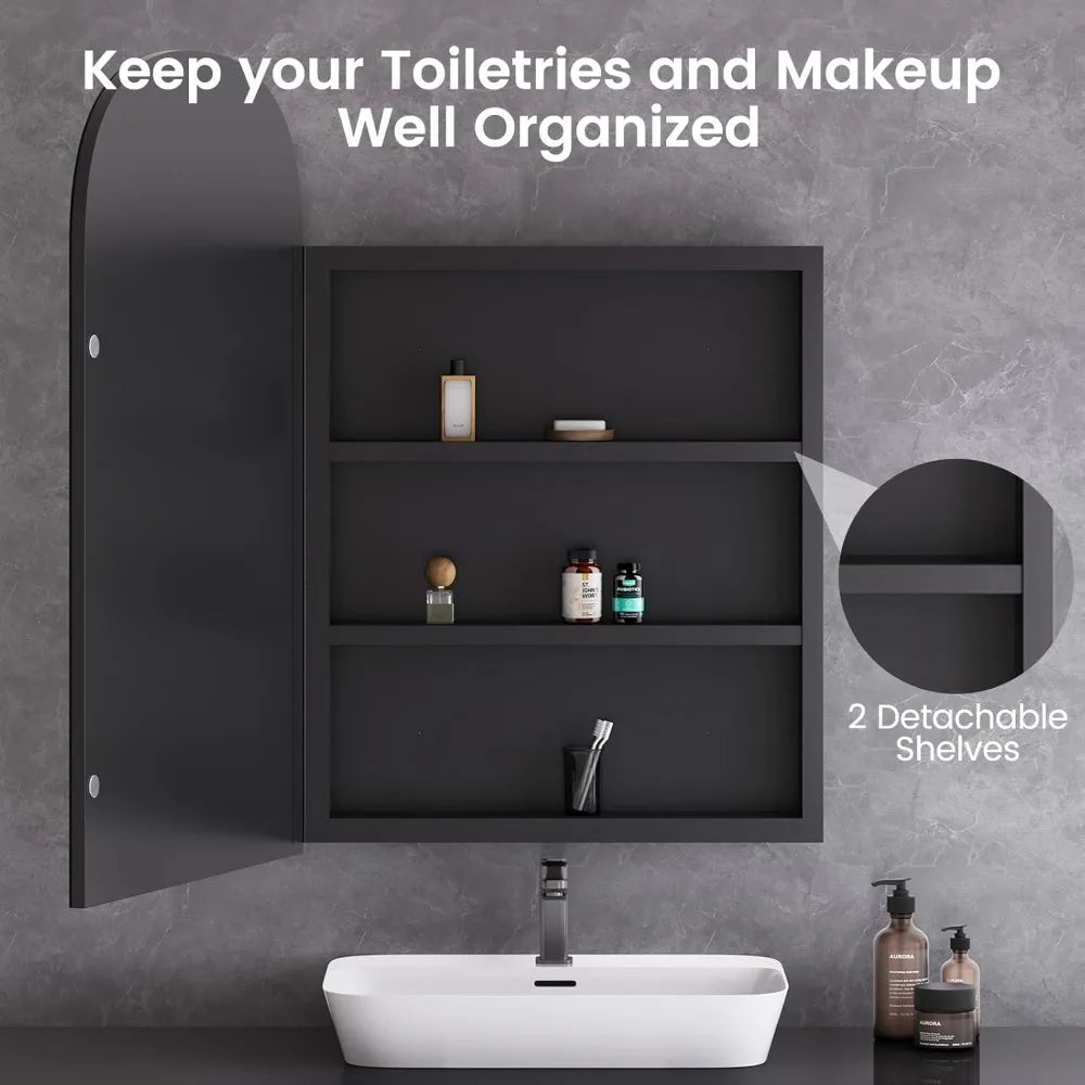 Bathroom Medicine Cabinet Mirror, Arched Frameless Storage Cabinet