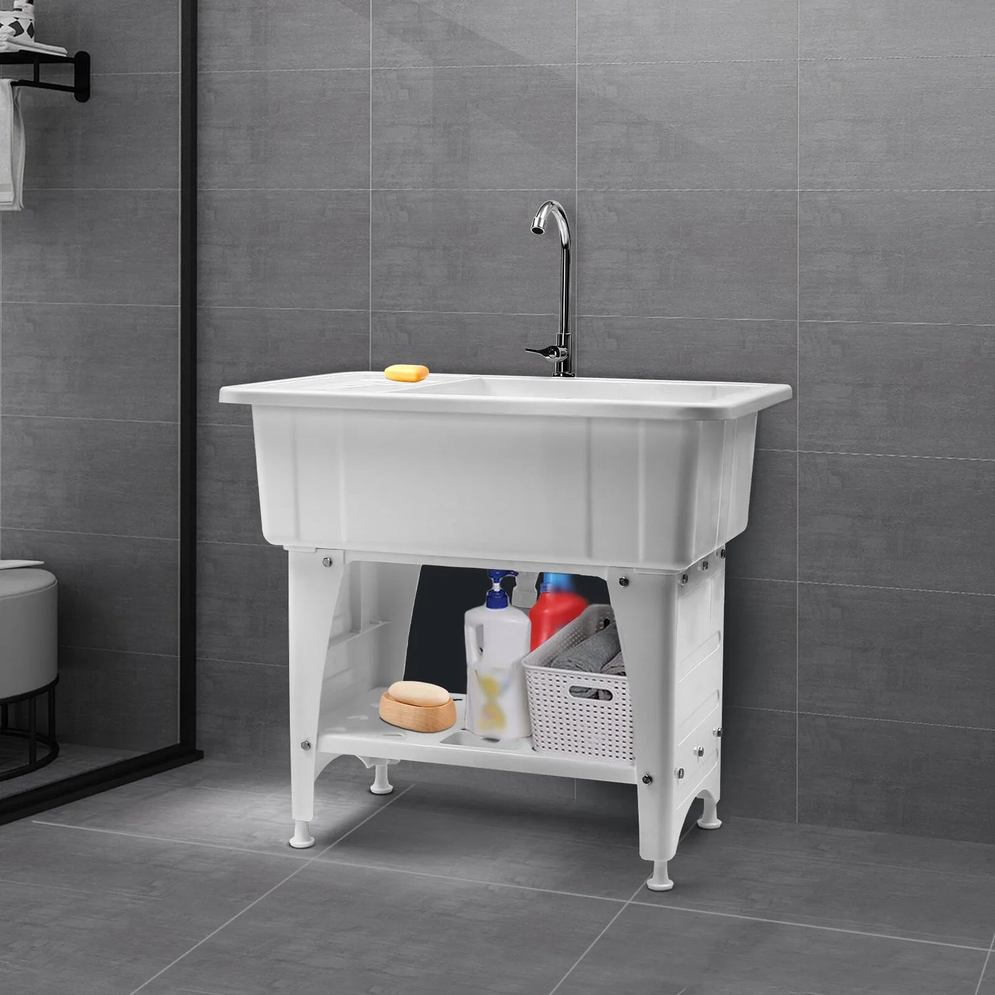 Bymaocar Utility Sink Freestanding Laundry Tub With Faucet