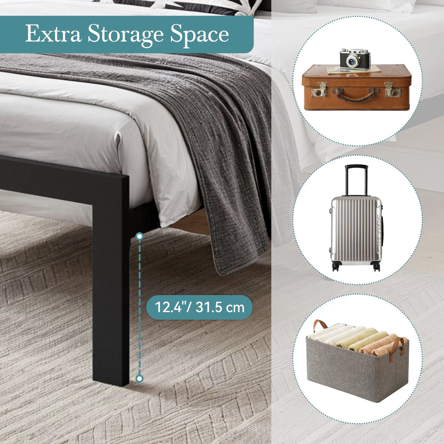 HOOMIC Metal Bed Frame With Upholstered Headboard, Sturdy Foundation