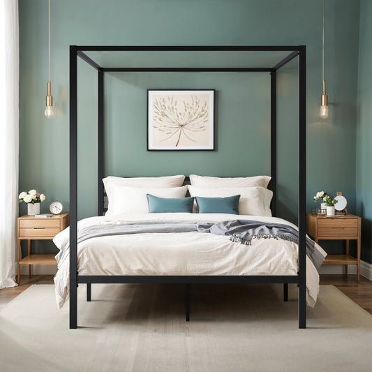 HOOMIC Canopy Bed Frame With Enhanced 4 Poster Crossbars