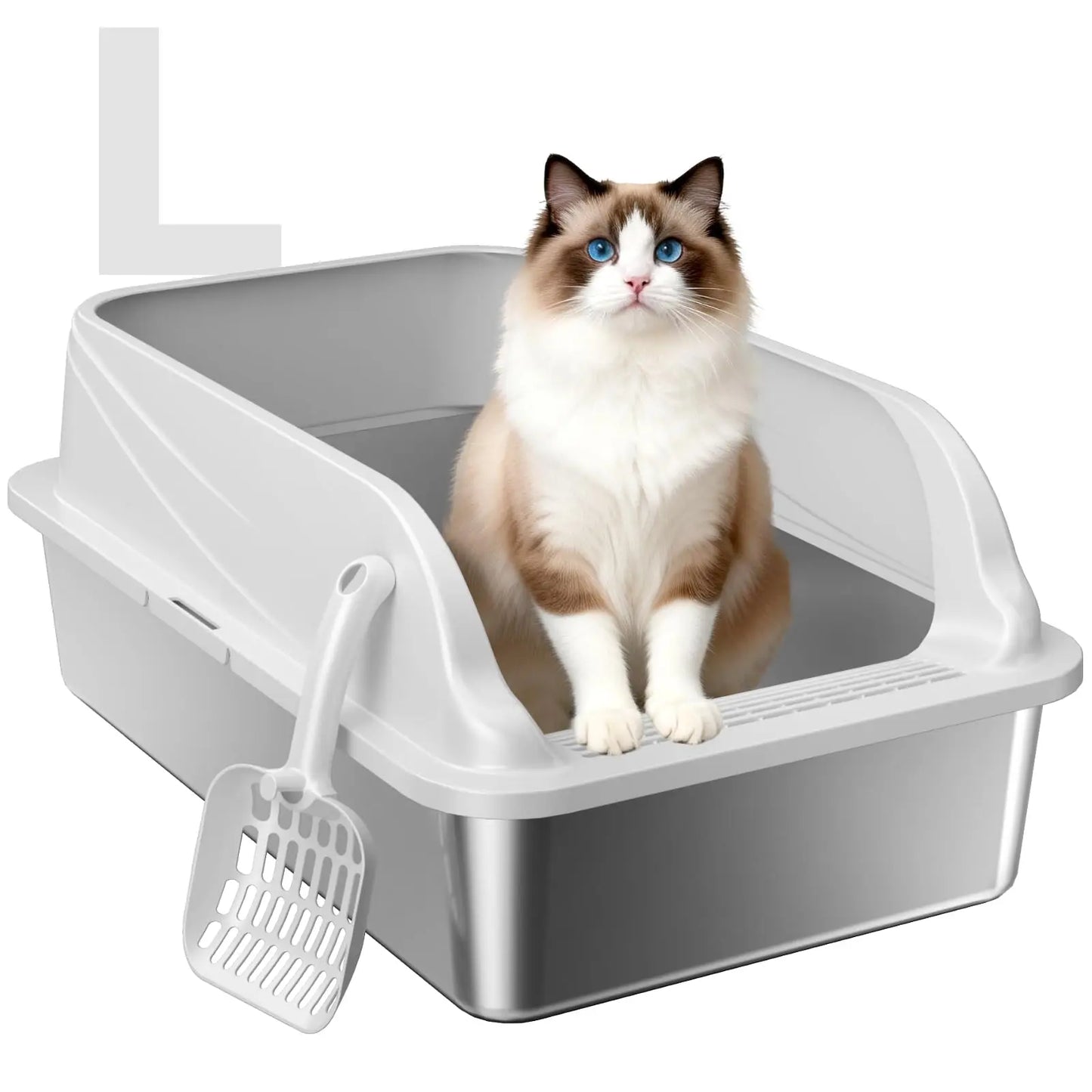 Stainless Steel Cat Litter Box With High Sides And Scoop