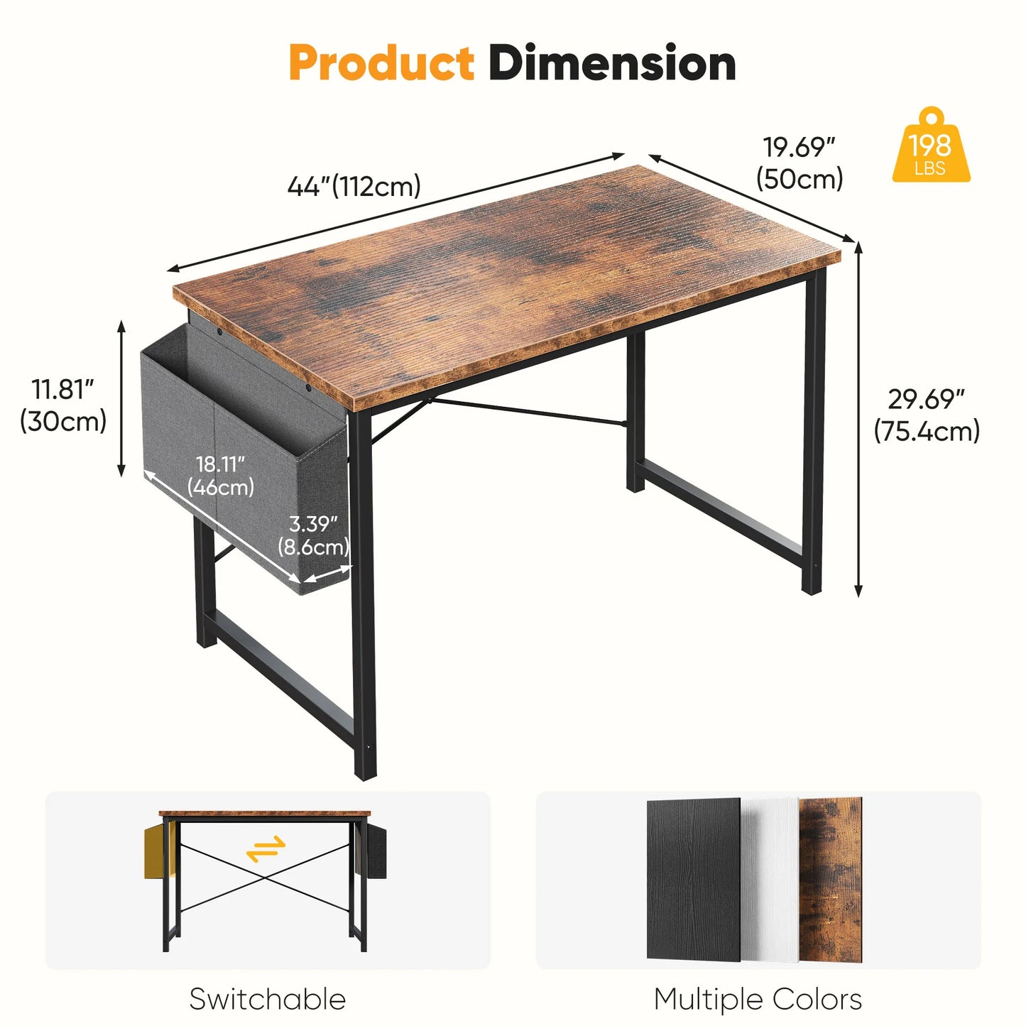 JHK Adjustable Computer Desk With Wood Top And Metal Frame