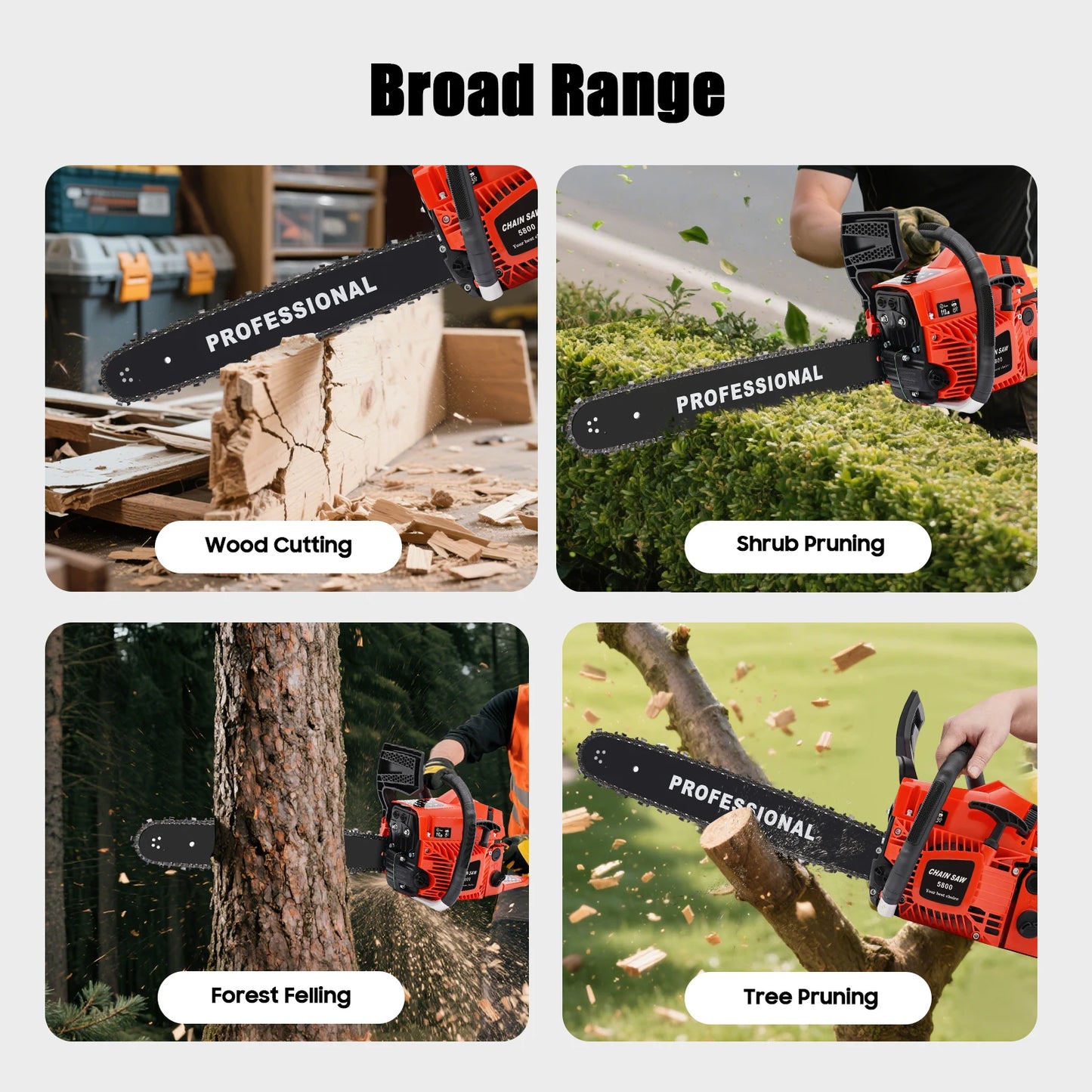 2-Stroke Gas Chainsaw For Wood Cutting And Pruning