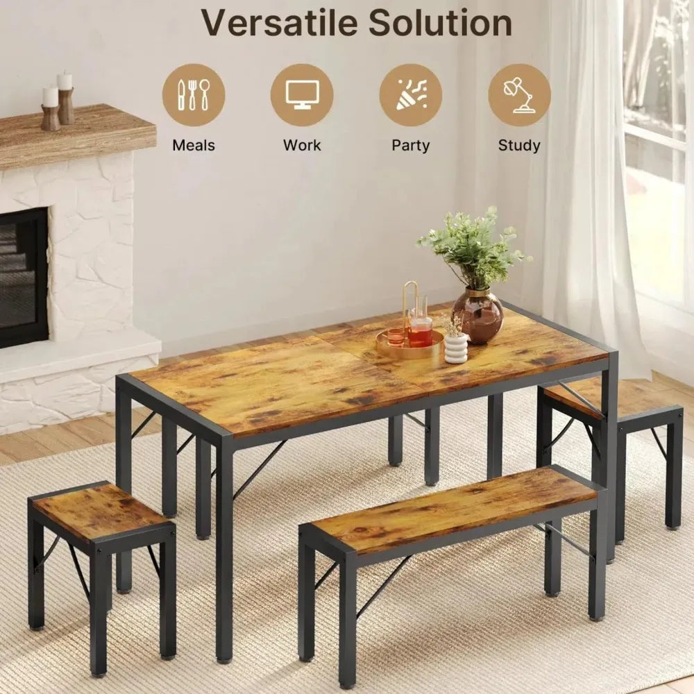 Dining Room Table Set With Modern Metal Frame Rectangular