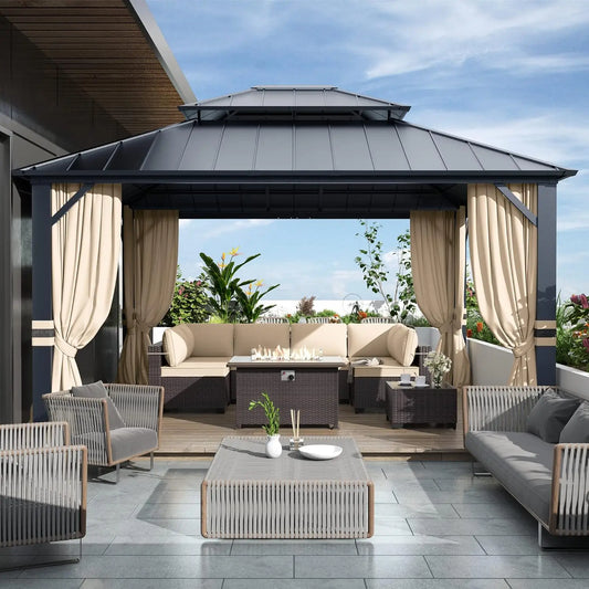 Hardtop Gazebo With Curtains And Netting For Patio And Garden