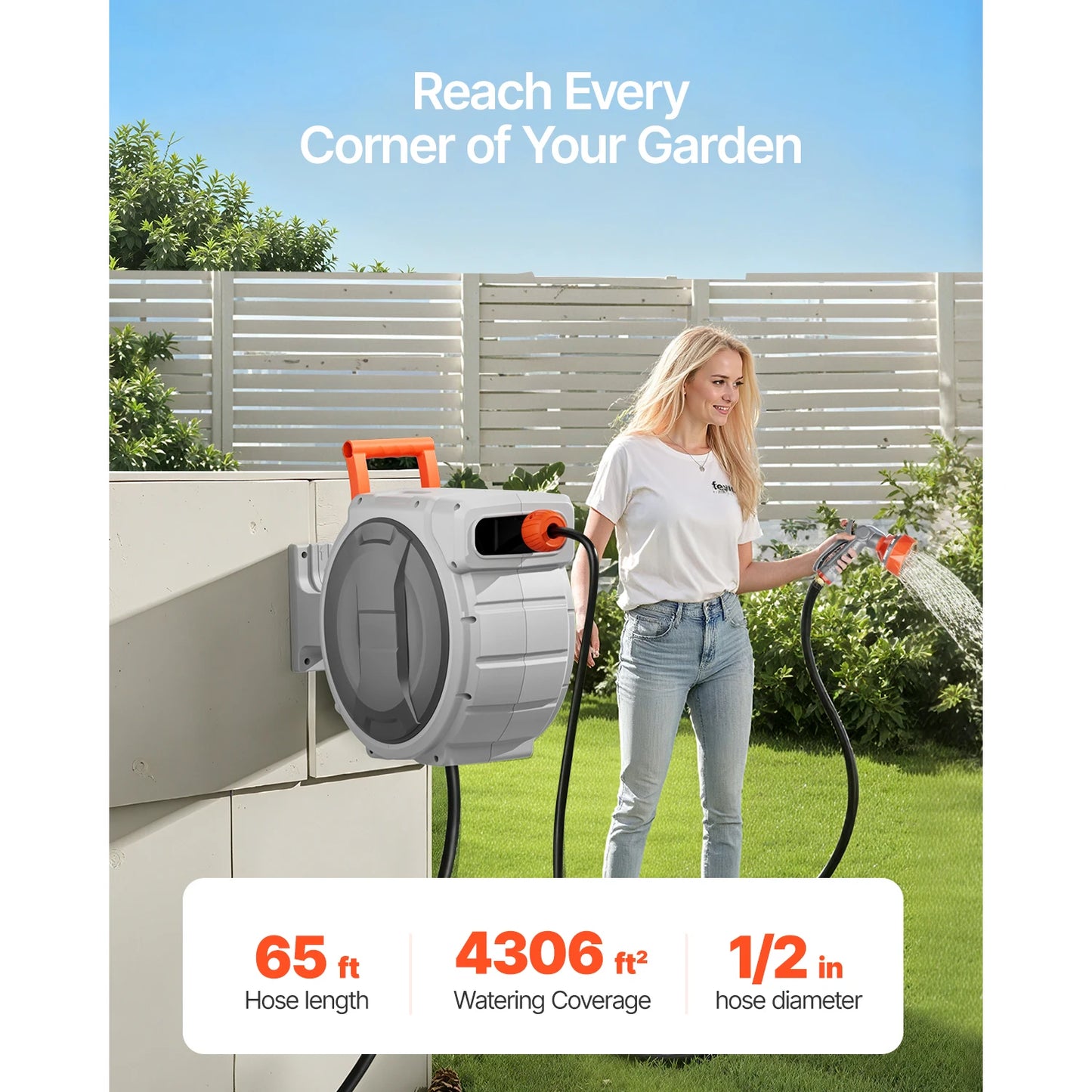 SucceBuy Retractable Garden Hose Reel With 9-Pattern Nozzle