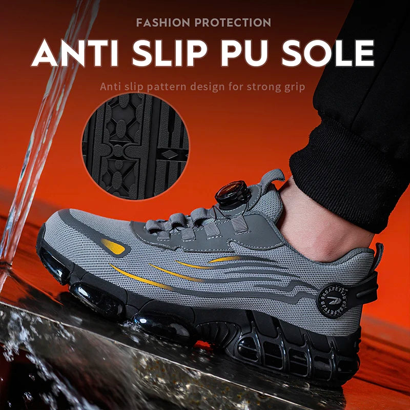 Breathable Lace Free Soft Sole Safety Shoes for Men