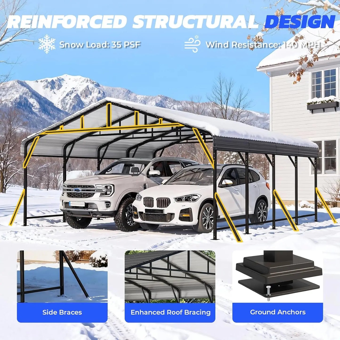 Heavy Duty Metal Carport With Galvanized Steel Frame