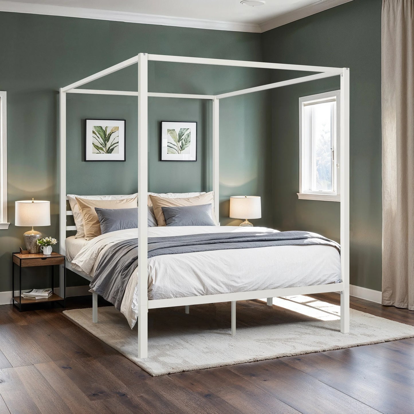 HOOMIC Canopy Bed Frame With Enhanced 4 Poster Crossbars
