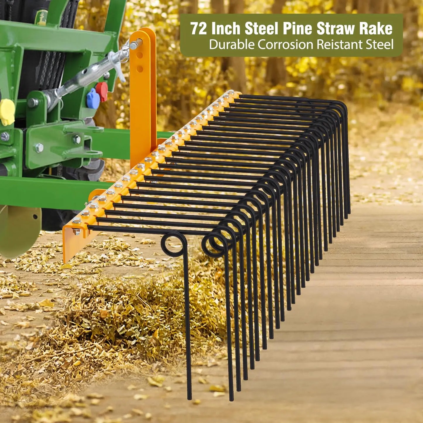 HiMISS 72 Inch Pine Straw Rake With Coil Spring Tines
