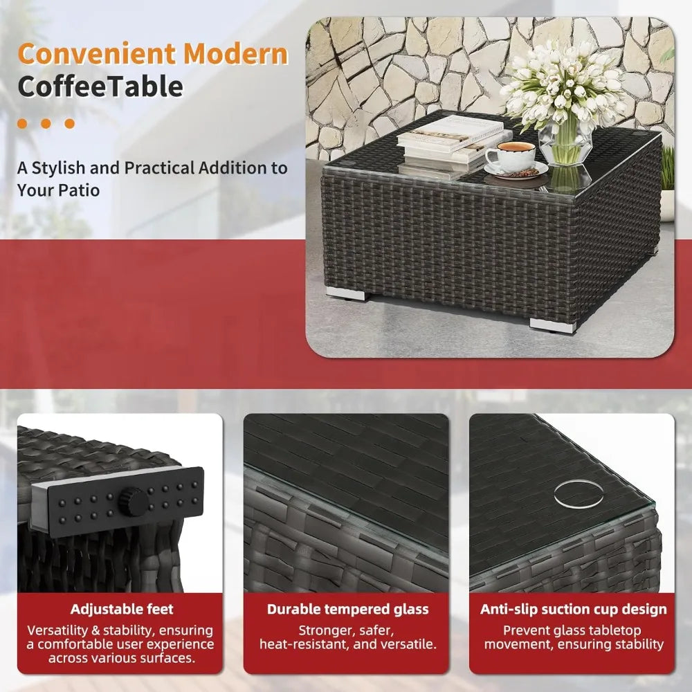 Outdoor Patio Sofa Set Rattan With Glass Table Cushions Included