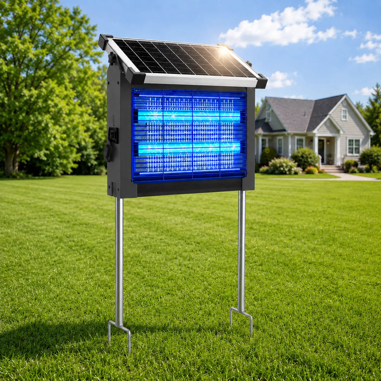 Solar Bug Zapper Outdoor 4500V Waterproof With Panel Sensor