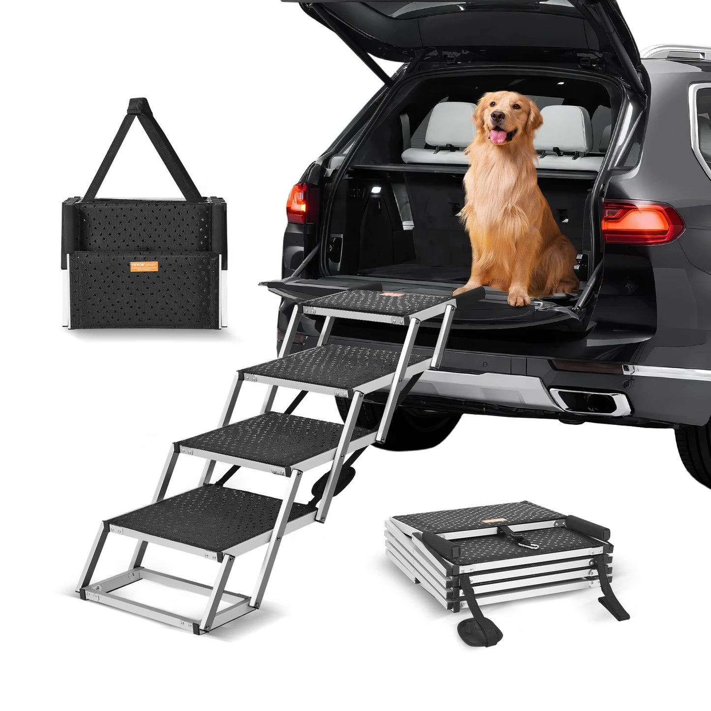 SucceBuy Folding Dog Car Steps Aluminum Portable Stairs 150 Lbs