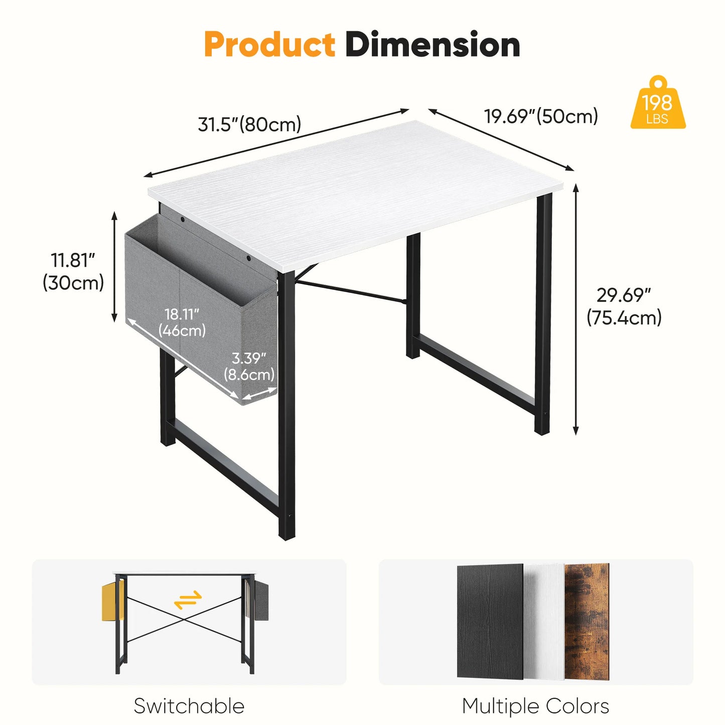 JHK Adjustable Computer Desk With Wood Top And Metal Frame