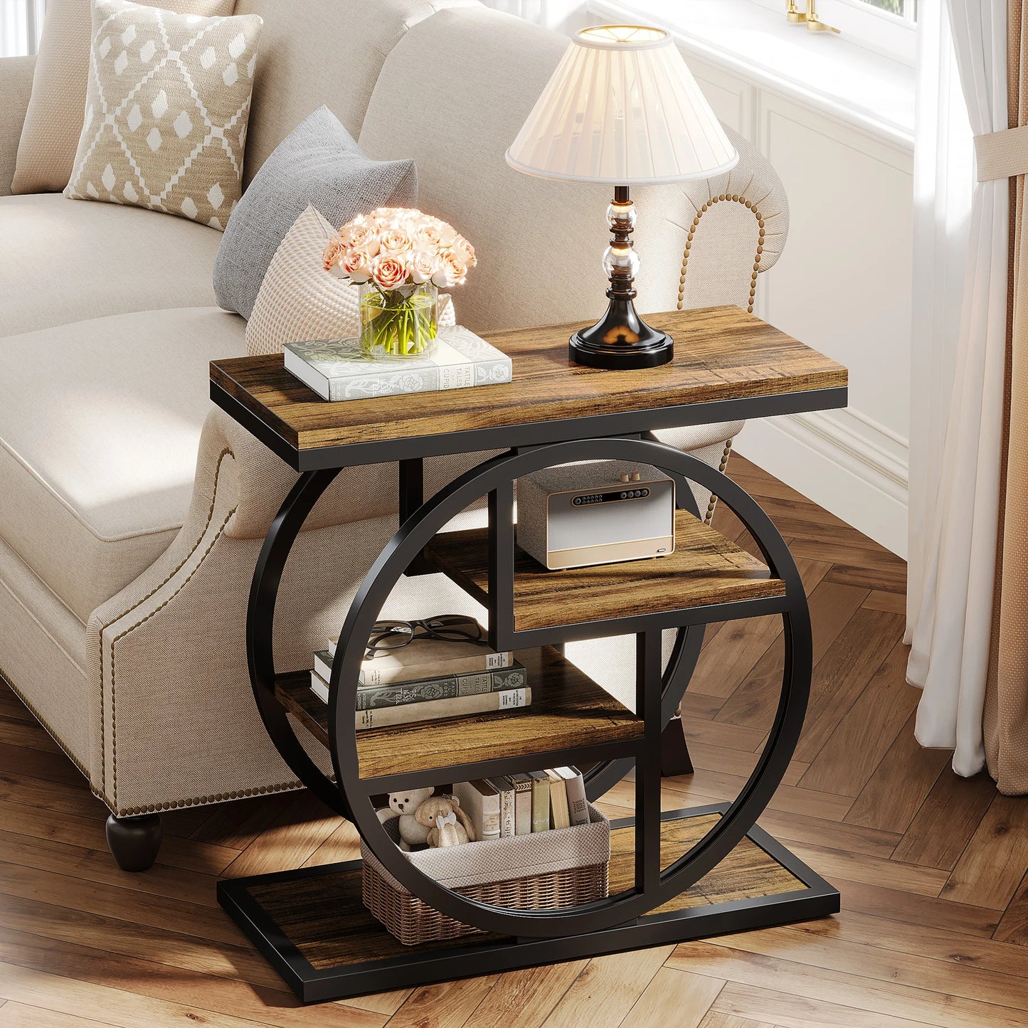 Tribesigns End Table with Storage Shelves, Industrial Narrow Side Table