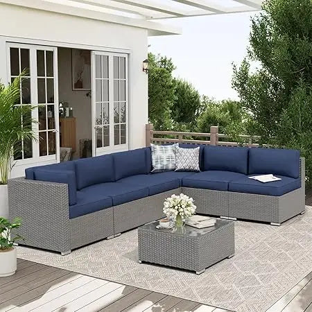 Outdoor Patio Sofa Set Rattan With Glass Table Cushions Included